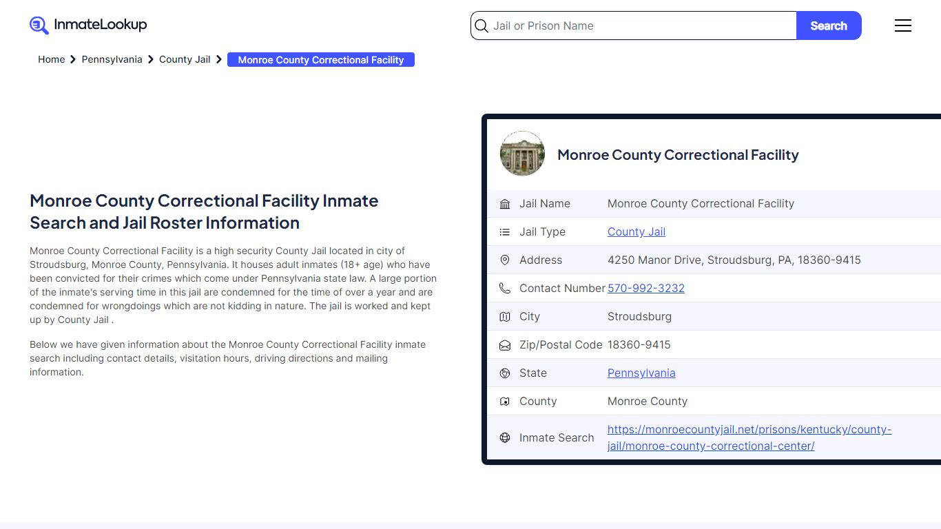 Monroe County Correctional Facility (PA) Inmate Search and Jail Roster ...